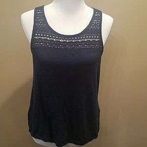 LC by Lauren Conrad Navy Lace Detail Tank Top